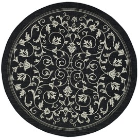Safavieh Courtyard Collection CY2098 Scroll Indoor/ Outdoor Area Rug, 6'7" x 6'7" Round, Black / Sand