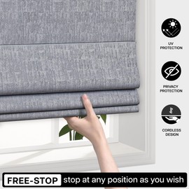 LazBlinds Cordless Roman Shades for Windows, Blackout Room Darkening Thermal Insulated Window Blinds, Lightweight Fabric Blinds for Indoor Windows, 23" W x 60" H, Grey