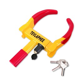 Tevlaphee Universal Wheel Lock Heavy Duty Security Trailer Wheel Lock Anti Theft Wheel Locks for Cars SUV Camper Motorcycle Trailer Great Deterrent Bright Color with 3 Keys (Red-Yellow)