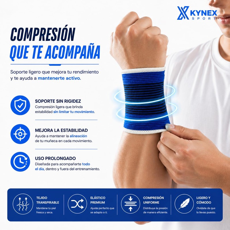 2 Piezas Kynex Soporte de Muñeca Deportivo, Compresión Ligera, Elástico