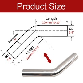 BIGREAT OD 3.5'' Inch (89MM) 45 Degree Bend Elbow Stainless Steel Turbocharger Pipe Tube Intercooler Pipe High Class Brushed Treatment Air Intake Tube Pipe Polished Universal-2PCS