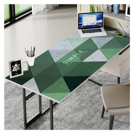 EGT Geometry Waterproof Leather Tablecloth, Table Protector for Study Computer Desk, Home Office Writing Small Desk (40 L x 19 W, Mocha Green Triangle)