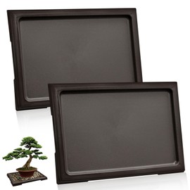 2Pcs Bonsai Pots Humidity Drip Trays, Square Plant Pot Saucer Drainage Tray for Indoor Cactus Bonsai Trees, Accessories (Black)