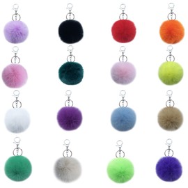Xsclpomddy Pack of 16 Pom Pom Keyrings, Artificial Soft Rabbit Hair Bag Pendant, Ball Key Ring for Handbag, Car Pendant Decoration