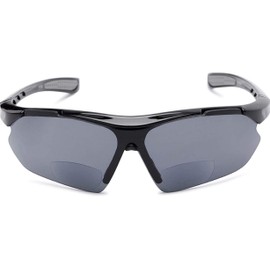 The San Fran Half Frame Bifocal Sun Reader Reading Glasses, Plastic Sport and Wrap-Around Sunglasses for Men and Women + 1.50 Black with Grey