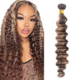 14 Inch Ombre Bundle P4613 Deep Wave Human Hair Bundles Two Tone Dark Brown And Blonde Bundles 613 Deep Curly Bundle For Black Women Highlight Hair Weave