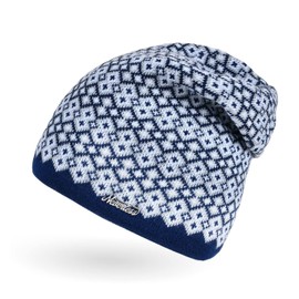 Neverless® Women's Knitted Beanie Lined Fleece Lining Winter Hat Diamond Pattern, 12150 Navy