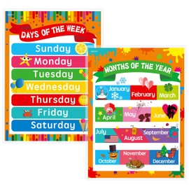 Gethelud Days of the Week, Months of the Year Laminated Posters Get to Know the Calendar for Kids