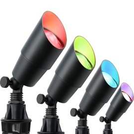 Low Voltage Landscape Lighting with 4 Spot Lights, RGB Color Changing from Warm to Cool White 5000K 12V Outdoor Landscape Lights,Waterproof Black LED Spotlights for Outdoor Garden Pathway,4 Pack