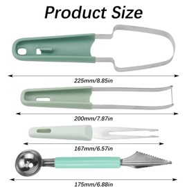TUZHE Set of 4 Melon Cutters, Watermelon Cutter, Melon Cutter, Fruit Cutter for Cantaloupe, Papaya, Dragon Fruit