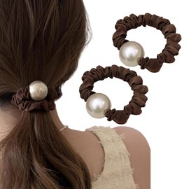 Fesanla Hair Rubber Pearl Scrunchie Set of 2 Hair Accessories, Stylish, Hair Accessories, Girls, School Entrance Ceremonies, Weddings (Brown)
