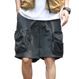 YangguTown Mens Fishing Cargo Shorts Lightweight Outdoor Water Resistant Quick Dry Hiking Tactical Shorts with Belt, Deep Gray, 34