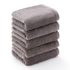 Towel Factory Lab Soft Absorbent Face Towel Set of 5 [Airy] Gray Light Thin Petite Plat Towel 002 Approx. 13.4 x 31.5 inches (34 x 80 cm)