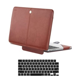 MOSISO Compatible with MacBook Pro 14 inch Case 2025-2021 M5 A3434 M4 A3112 A3185 A3401 M3 A2918 A2992 M2 A2779 M1 A2442, PU Leather Folio Protective Stand Cover Sleeve with Keyboard Cover, Brown