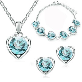 Juego de Joyería para Mujer QWONEKOU,Collar Pulsera y Aretes de Cristal,Brillante y Elegante Diseño Set de Joyas,Conjunto de Collar de Corazón,Moda Mujer Collar Colgante Pulsera Aretes de Cristal 4 Piezas,Conjuntos de joyería de Cristal para Mujeres 5000