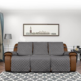 Easy-Going Recliner Sofa Cover, Reversible Couch Cover for 3 Seat Recliner, Split Sofa Cover for Each Seat, Furniture Protector with Elastic Straps for Dogs, Pets(3 Seater, Gray/Light Gray)