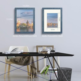 Frametory, 9x12 Picture Frame - Made To Display Pictures 6x8 with Mat or 9x12 Without Mat - Wide Molding - Pre-Installed Wall Mounting Hardware (Blue, 1 Pack)