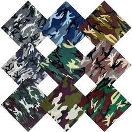 EYUNSTAR 9 Pack Camo Bandanas Cotton Headwraps Wristband Sports Face Cover for Running Cycling Hiking, 22" × 22"
