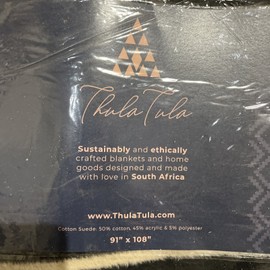Thula Tula Xhosa Blanket Black/Bone Cotton Suede Large Cozy Cover 91” X 108”