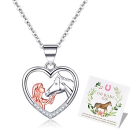 MOROTOLE Horse Gifts for Girls, Horse Necklace for Girls Women Cubic Zirconia Girl and Horse Presents Necklace Sterling Silver Horse Lovers Necklaces for Girls Horse Jewellery for Girls