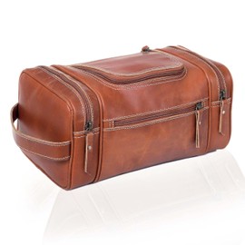 VC VINTAGE COUTURE Leather Toiletry Bag for Men - Extra Large Leather Men's Toiletry Bag for Traveling Hanging, Real Leather Dopp Kit for Men Leather Shaving Bag for Travel (Tan Brown)