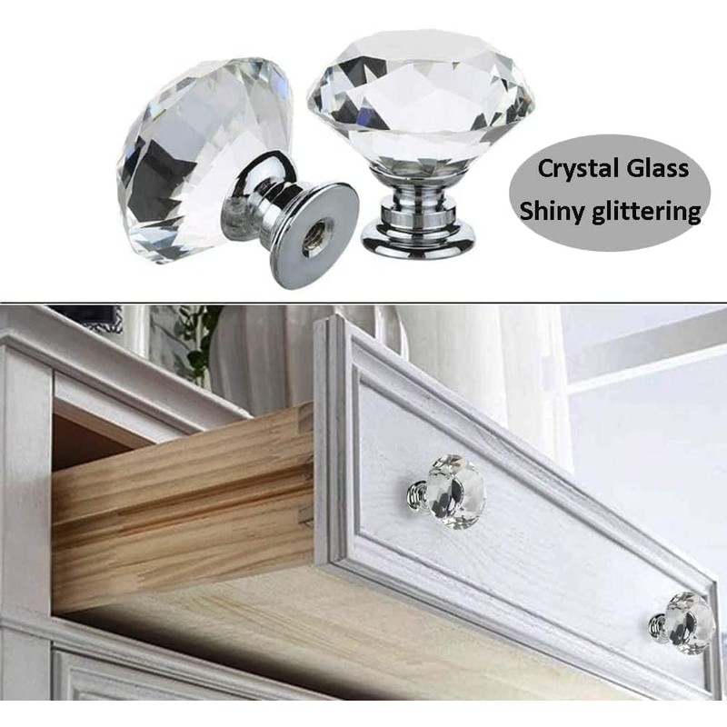 OctinPris 20pcs 30mm Crystal Glass Knobs Door Drawer Wardrobe Pull