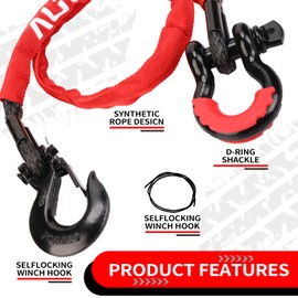 2.5FT UTV ATV Recovery Strap 19400LBS with Winch Hook and D-Ring Shackle, Synthetic Tow Rope Premium Mudding Accessories