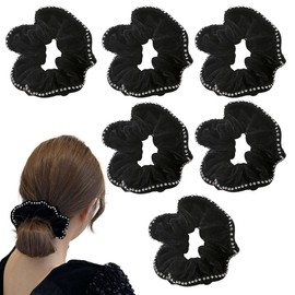 6 PCS Black Velvet Sparkly Diamante Hair Scrunchie,Diamante Hair Scrunchie for Women Girls