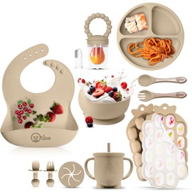 O'doe Baby Weaning Set – 15 Pcs Silicone Baby Feeding Set with Suction Plate, Bowl, Bib, Sippy Cup, Fruit Feeder, Freezer Tray