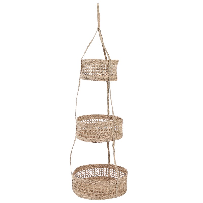 Hanging Fruit Basket Rattan 3 Tiers Multifunctional Foldable Elegant Style