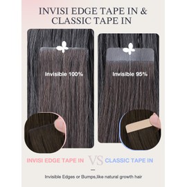 DOORES Invisi Edge Tape in Hair Extensions Human Hair, Natural Black to Dark Brown and Chocolate Brown 10 Injection Tape ins with 10 Injection Tape ins 50g 24Inch