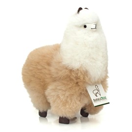 Baby Alpaca Fur Toy - Alpaca Figure - Soft and Cuddly Stuffed Animal (Beige and White, 12 inches)