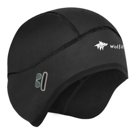 WOLFILIST Skull Cap Helmet Liner for Men Women Hard Hat Liner Winter Cycling Cap Under Helmet Thermal Fleece Beanie Black (US, Alpha, One Size, Standard, Black-1PC)