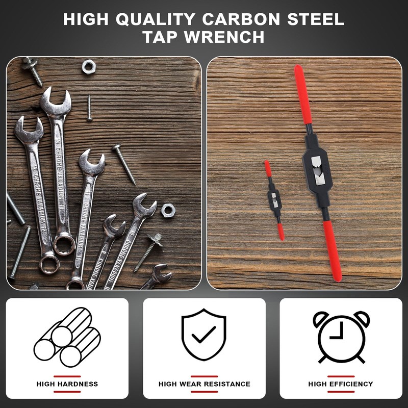WILLBOND 2 Pcs Adjustable Tap Wrench Handle Tool Ratcheting for