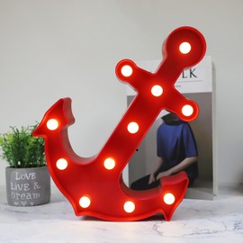 Vicila - Letreros de marquesina con forma de anclaje, luces LED para marquesina azul, decoración de noche, lámpara de mesa y pared para decoración de verano y día festivo del hogar (rojo)
