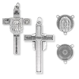 Caritas et Fides Italian Rosary Making Kit for 2 Rosaries - Catholic Rosary Crucifix and Center Set with 2 ¼” The Face of Christ Crucifixes and 1” Holy Face of Jesus/Shroud of Turin Centerpieces