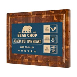 Bearchop Acacia Wood Cutting Boards for Kitchen, [17"x13"x1"] Large End Grain Cutting Boards, Solid Wood Butcher Block Cutting Board with Juice Grooves and Handle, Knife Friendly, Reversible