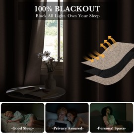 RYB HOME Blackout Patio Curtain 120 Inch Long, Grommet Top Solid Panels Room Darkening Blind Thermal Insulated for Living Room/Sliding Glass Door/Open Closet, 1 Panel, Mocha
