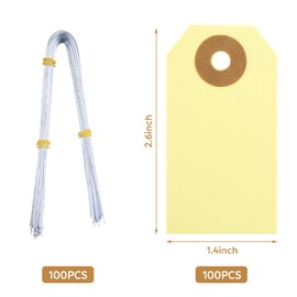 SallyFashion Small Shipping Tags with Wire, 100PCS Manila Tags with Reinforced Hole 1 3/8 x 2 3/4 Inch Cardboard Hang Label for Labeling Equipment Inventory Luggage Clothes