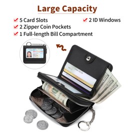 GAEKEAO Wallet Women RFID Blocking Leather Credit Card Holder Compact Small Womens Wallet with ID Window Zipper Coin Pocket