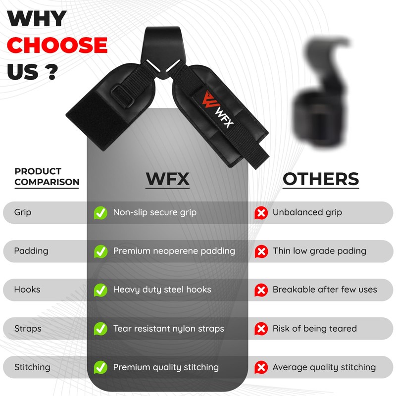 WFX Weight Lifting Reverse Hook Strap Lifting Straps Pair with