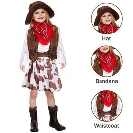 My Illusions Boys Cowboy Costume Girls Cowgirl Fancy Dress Kids Wild West Sheriff Brown Outfit (Girls, 10-12 Years)
