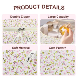 GISMTR 4Pcs Quilted Makeup Bag Set Cute Floral Cosmetic Bag Cotton Coquette Make up Bag Aesthetic Travel Toiletry Bag for Women Girls