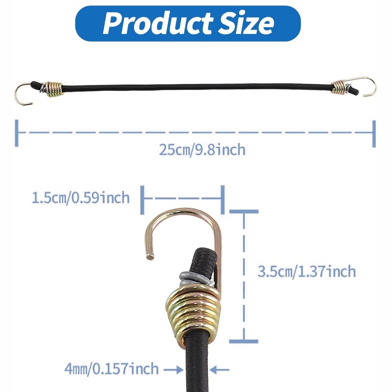 BEANPRECOY 15Pack Mini Bungee Cords with Hooks 10 Inch Black