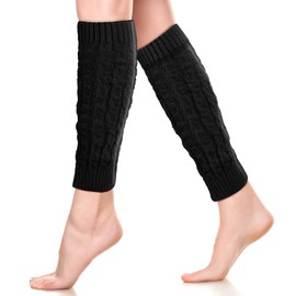 Neer Winter Warm Leg Warmer Crochet Knitted Boot Cuff Ribbed Stretch Knee Leg Sock Non-Slip Black Chunky Knit Leg Warmer for Women Girls