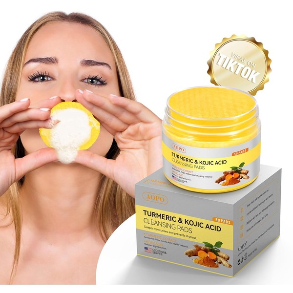 Kojic Acid & Turmeric Cleansing Pads, 50 Pcs, for Face