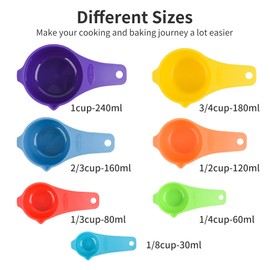 Measuring Cups and Spoons Set, Plastic Measuring Cup Set, Color Measuring Spoons and Cups Plastic, Cute Measuring Cups and Spoons, Rainbow Plastic Measuring Cups Set of 15 with 3/4 Cup Measuring Cup