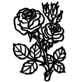 CREATCABIN Metal Wall Art Decor Rose Flower Black Wall Signs Iron Hanging Metal Ornament Sculpture for Balcony Garden Home Living Room Decoration Indoor Kitchen Office Gifts 30.6 x 20 cm