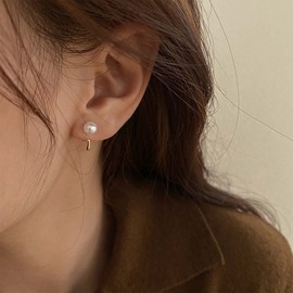 Yheakne Vintage Pearl Ear Jacket Earrings Gold Pearl Stud Earrings Geometric Bar Earrings Minimalist Earrings Jewelry for Women and Girls