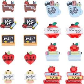 SUNNYCLUE 1 Box 40Pcs Teacher's Day Charms Flatback School Resin Cabochons Best Teacher Students Charm Chalkboard Red Apple Fruit Books Pencils Cabochon for Jewelry Making Scrapbooking Embellishments